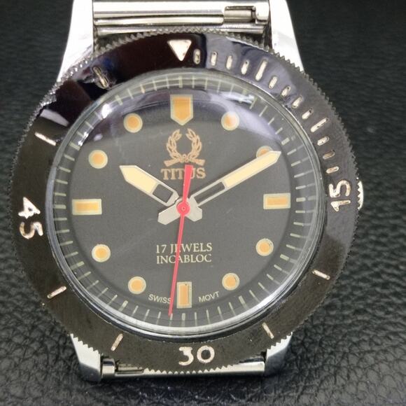 Vintage 1989 Titus Manual Mens Silver Watch W/Mesh Strap & Orange accents - Picture 4 of 9